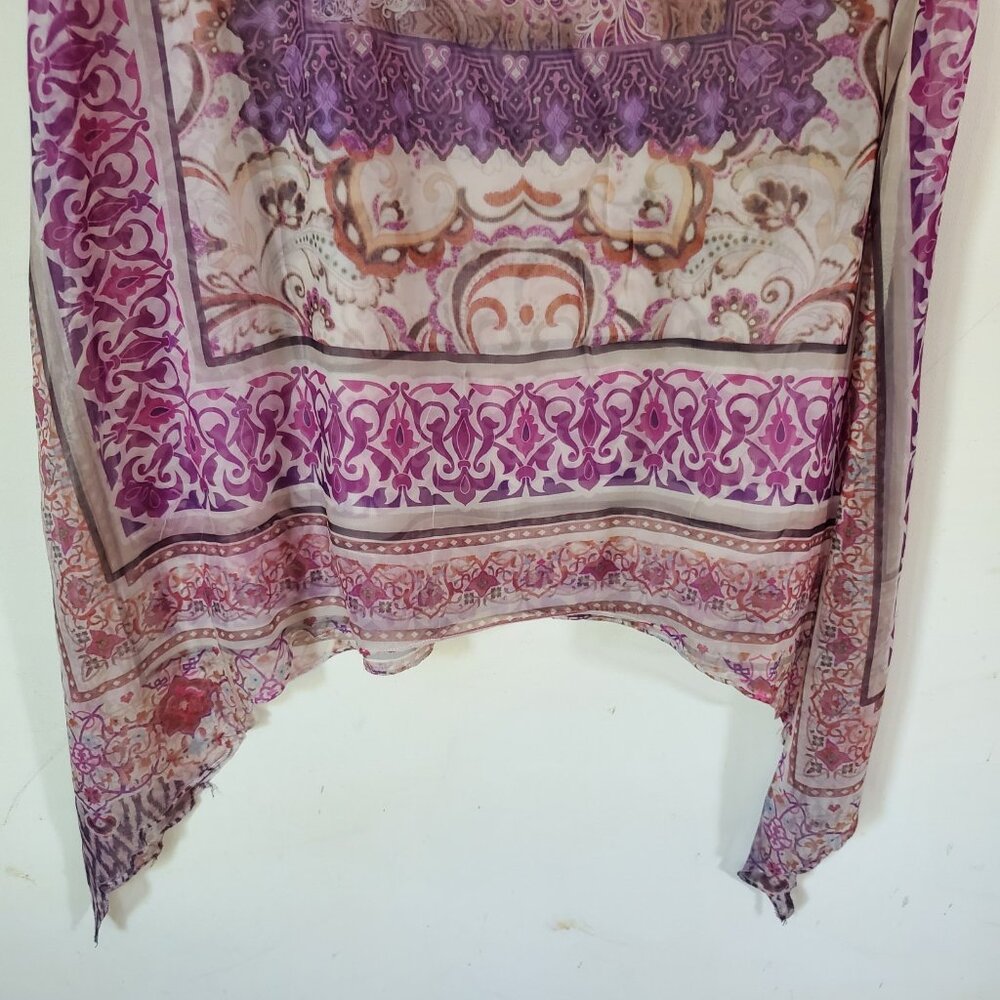 One World Boho Top Womens Sz M Asymmetric Hem Crochet Lace Flowy Fairy Festival - Picture 6 of 13